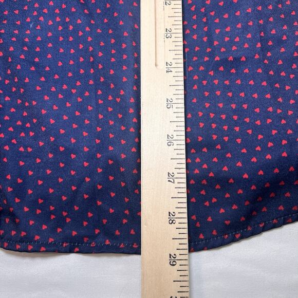 ModCloth Blouse Plus Size 3X Navy Blue Red Hearts AOP Long Sleeve Silky Button - Picture 8 of 16